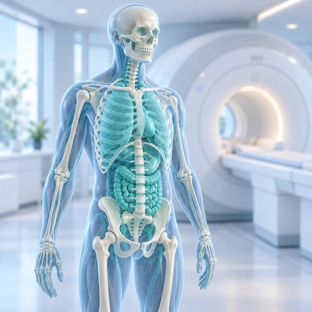 Illustration av kroppens anatomi i en modern bilddiagnostisk miljö